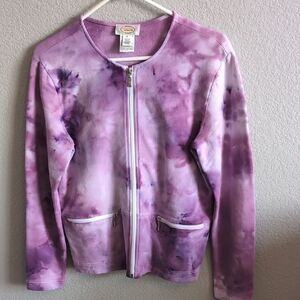 Talbots Purple Lavender Tie-Dye Athleisure Full Zip Jacket Size Small